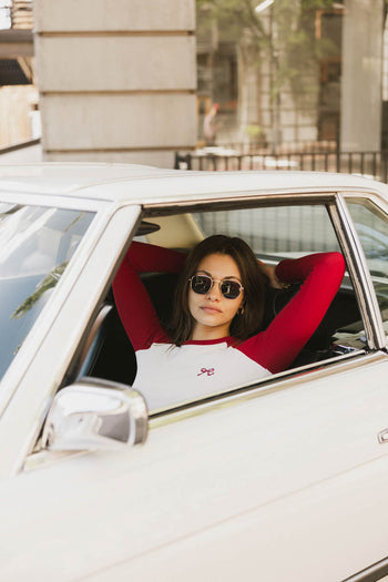 red long sleeve with ribbon
