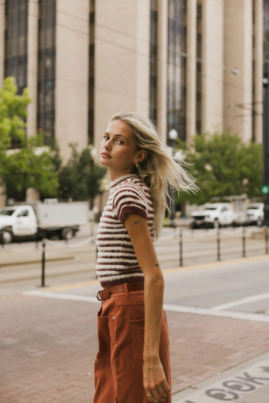 Wrenna Fuzzy Sweater Top in Rust