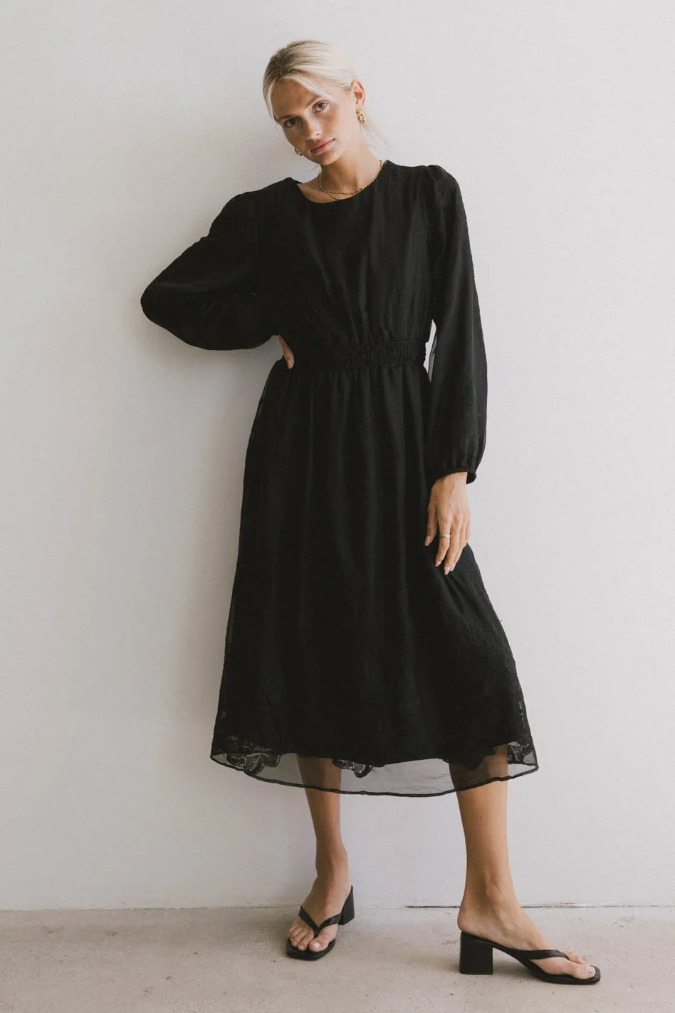 Andee Embroidered Midi Dress in Black - FINAL SALE Andee Embroidered Midi Dress in Black - FINAL SALE