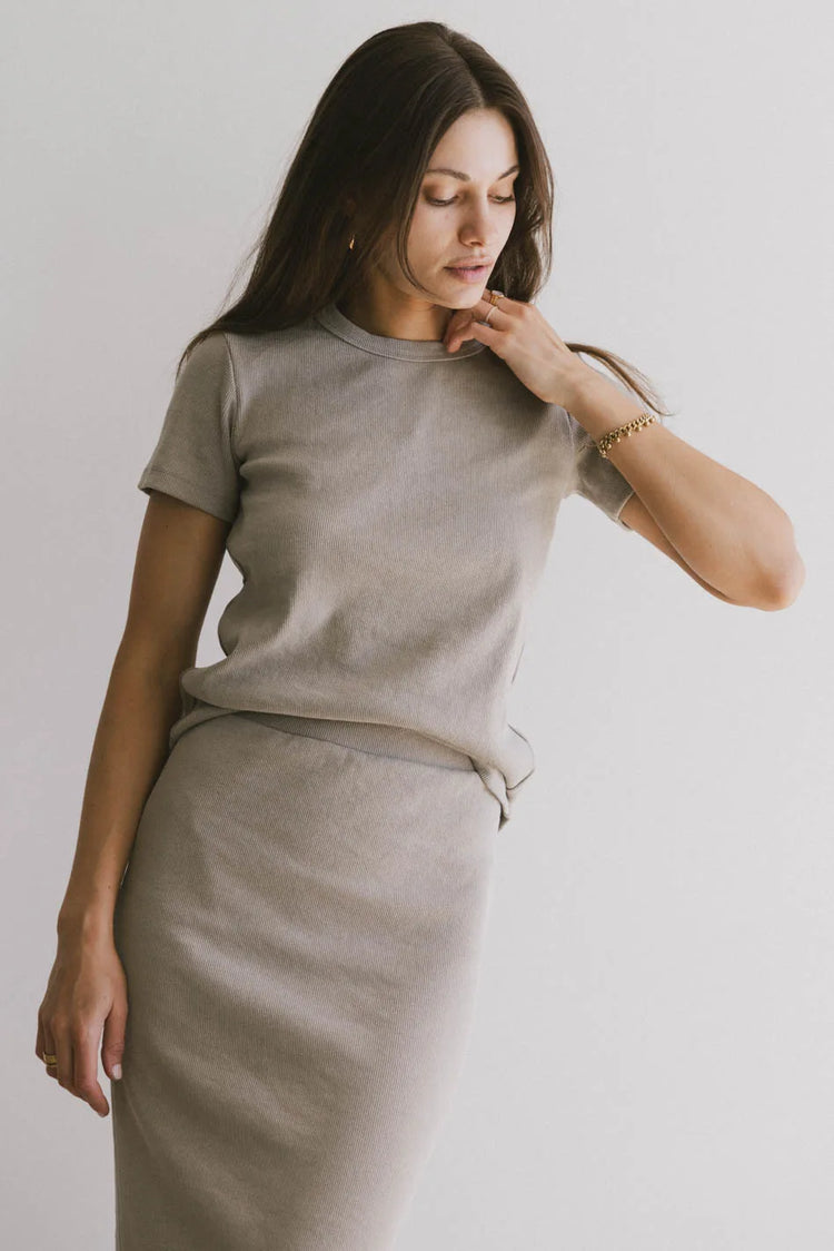 Round neck top in taupe 