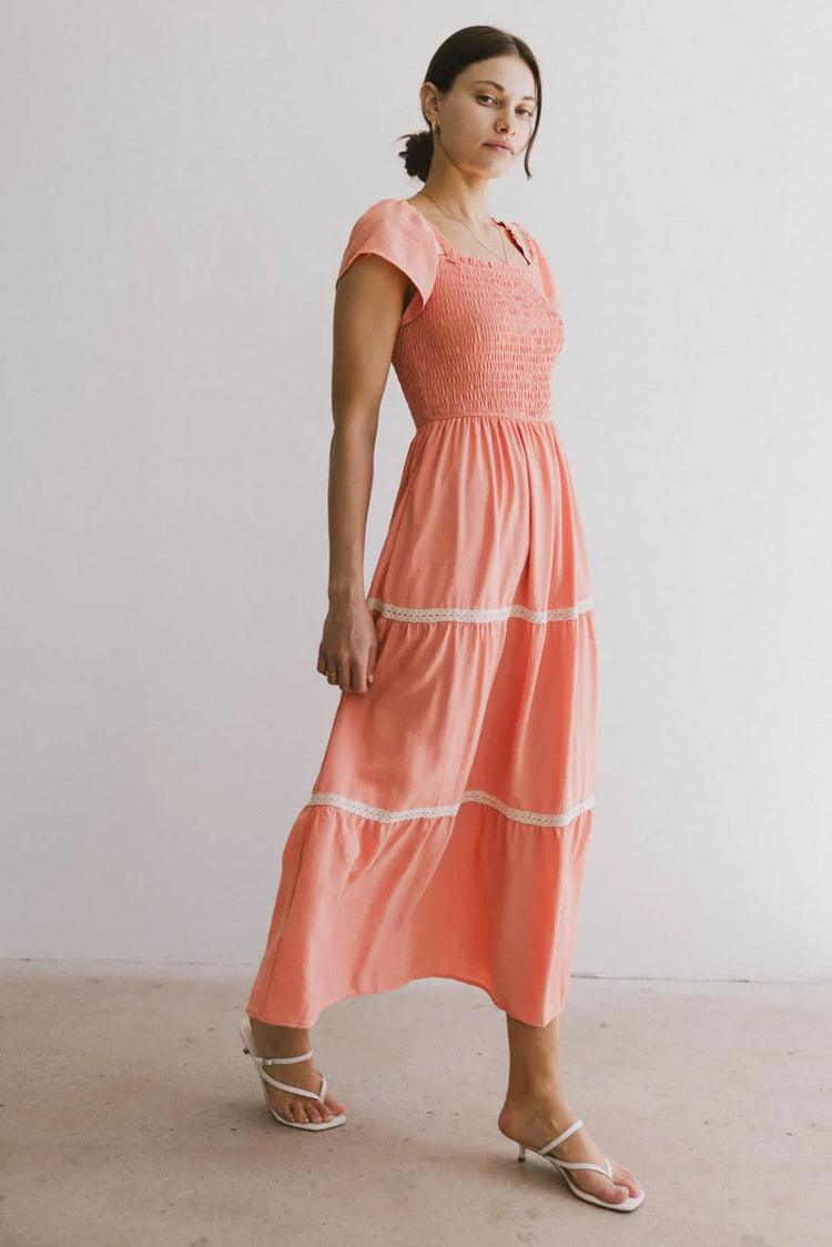 Tiered skirt dress in orange 