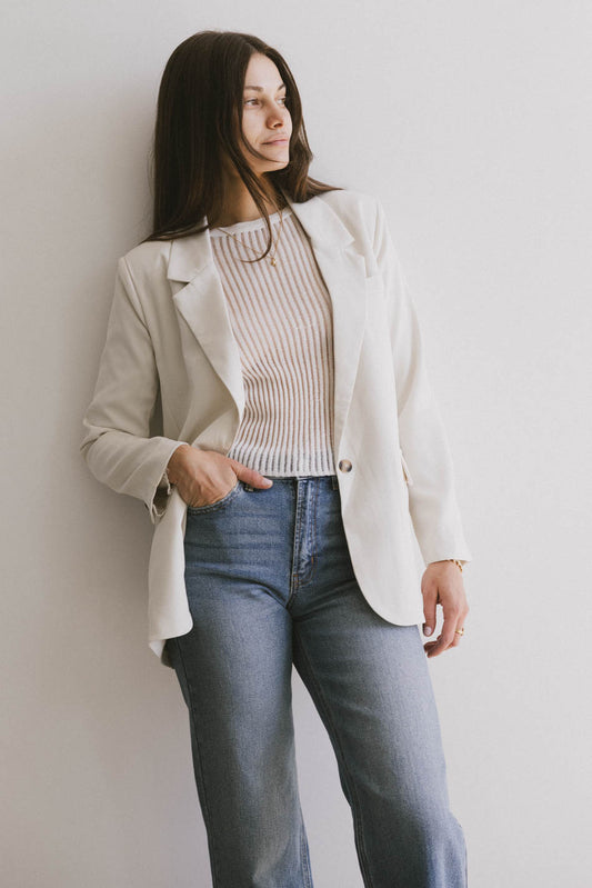 oversized cream blazer with button