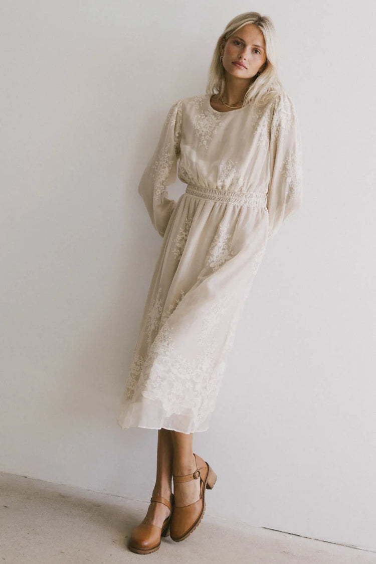 Woven midi dress in natural 