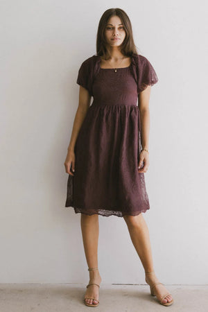 Karrie Embroidered Midi Dress in Purple - FINAL SALE