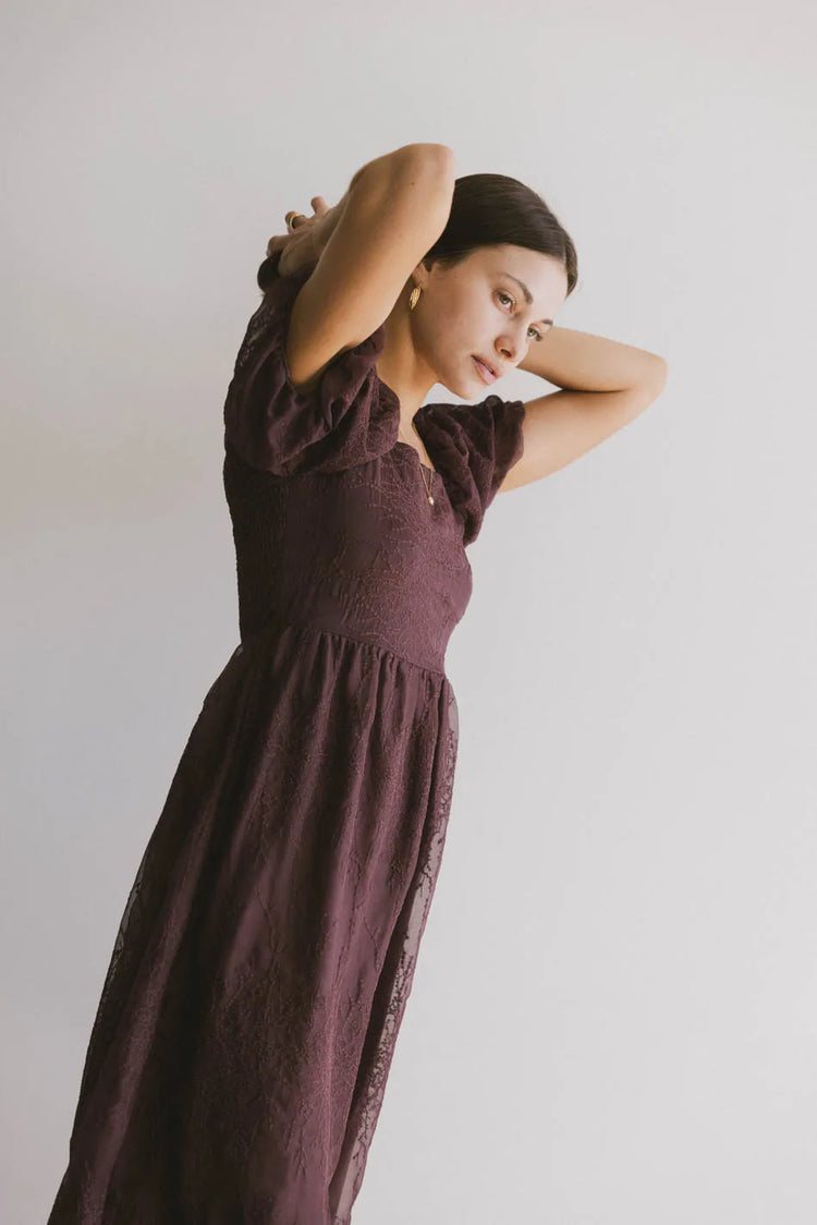 Short sleeves dress in  burgundy 