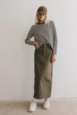 Rylie Denim Maxi Skirt in Olive