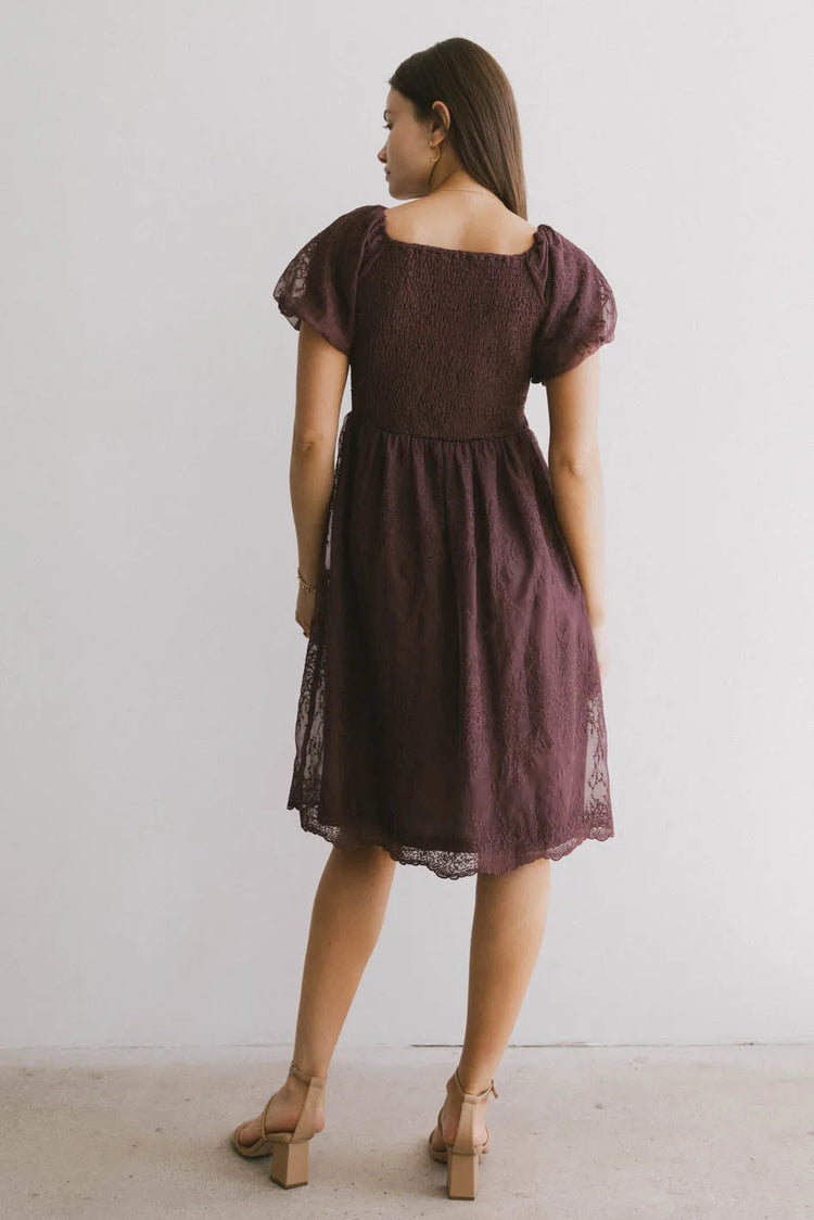 Elastic back dress in burgundy 