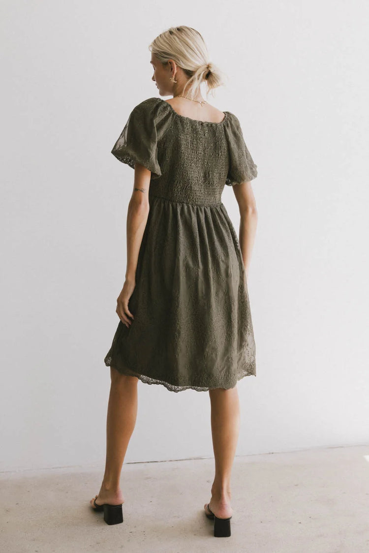 Elastic back dress in olive 