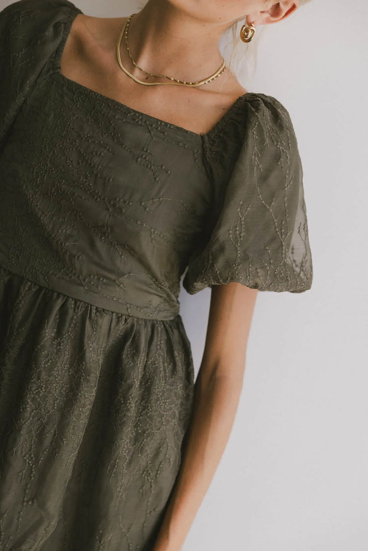 Square neck dress in olive 