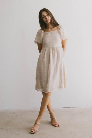 Karrie Embroidered Midi Dress in Champagne - FINAL SALE