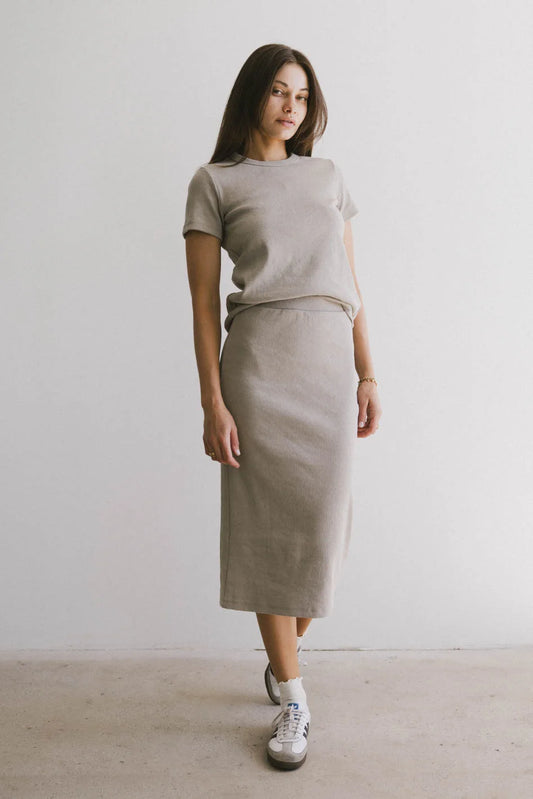 Midi ribbed skirt in taupe 