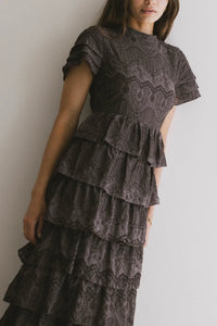 Embroidered dress in charcoal 