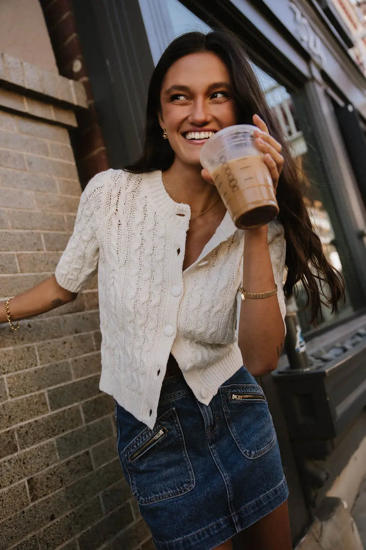 Round neck top in cream 