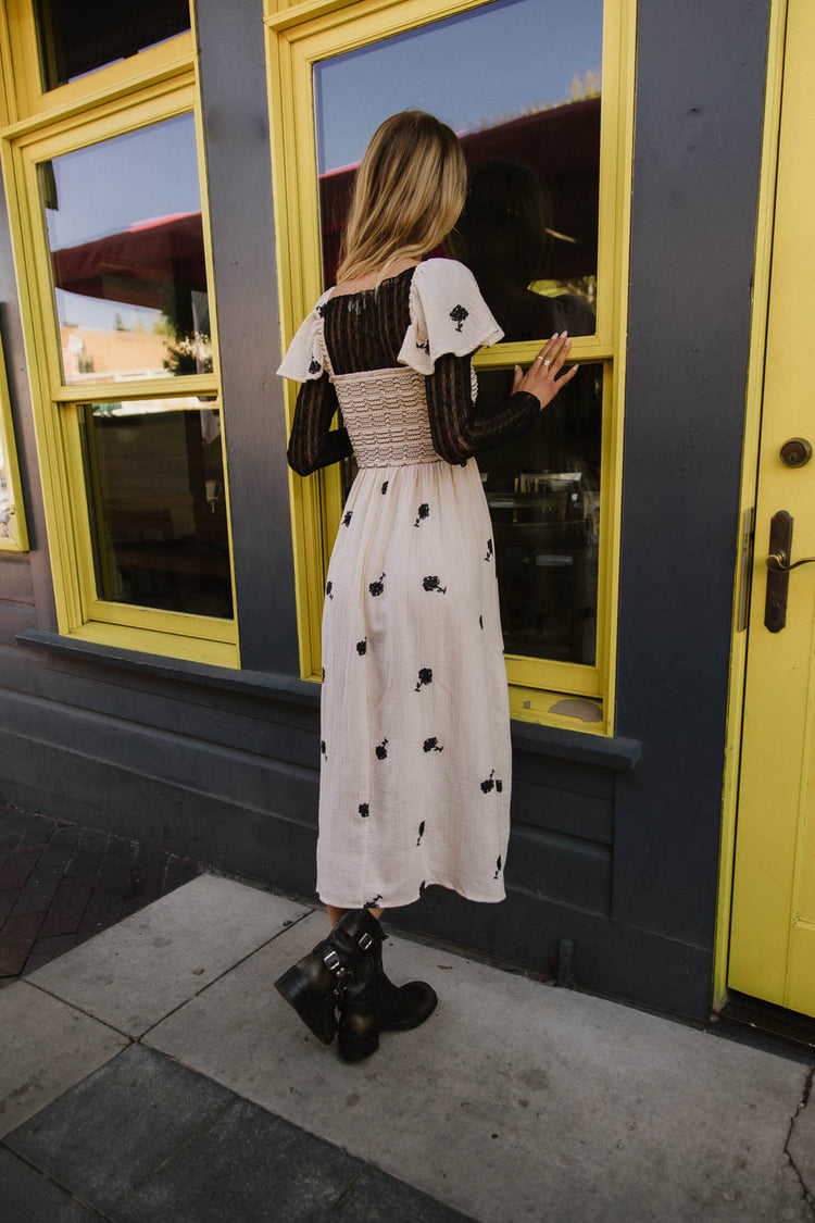 embroidered flutter sleeve dress