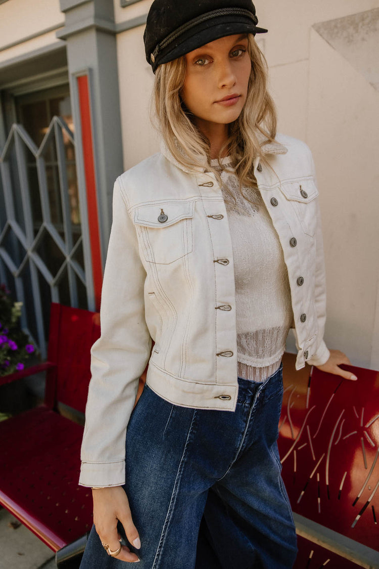 stitched cream jacket with sherpa collar