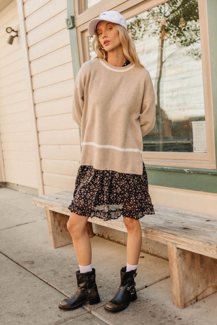 taupe and white knit sweater