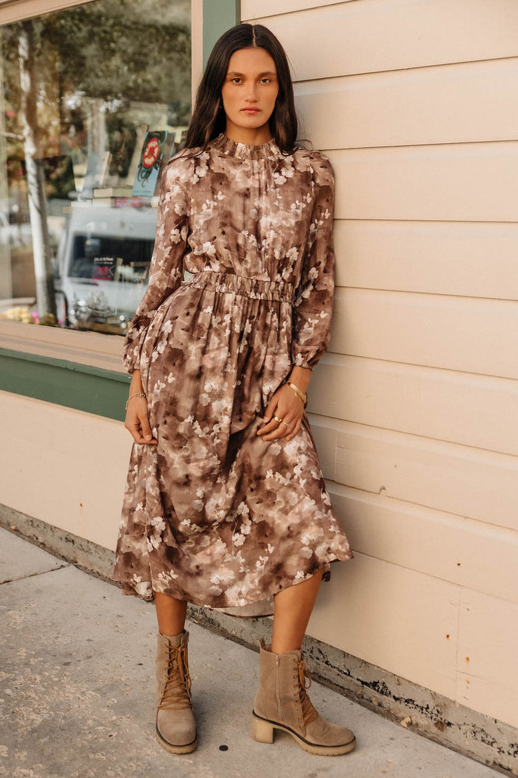 cinch waist floral print midi dress
