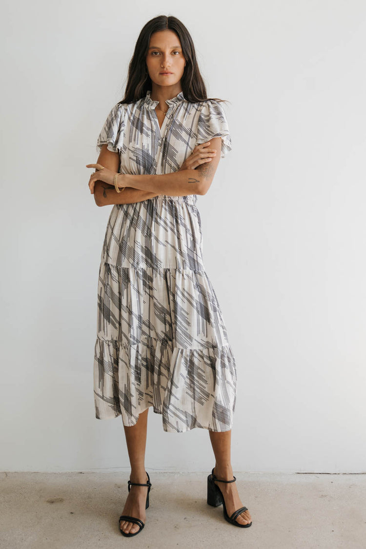 short sleeve printed midi dress
