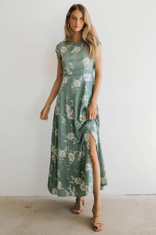 Side slit open midi dress in sage 