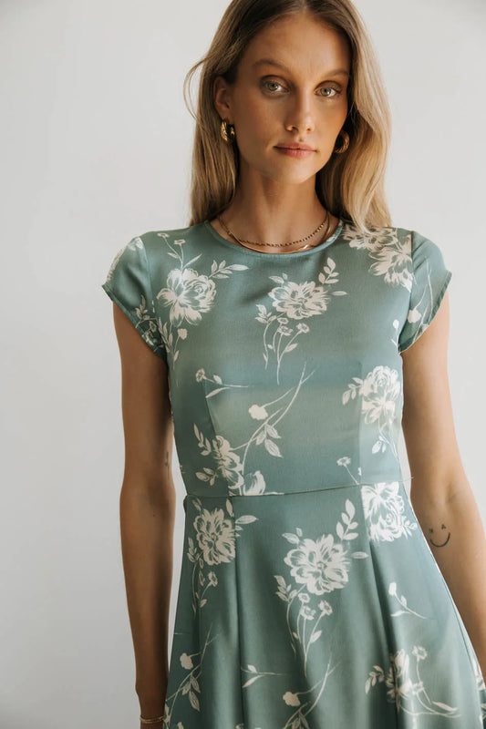 Round neck dress in sage 