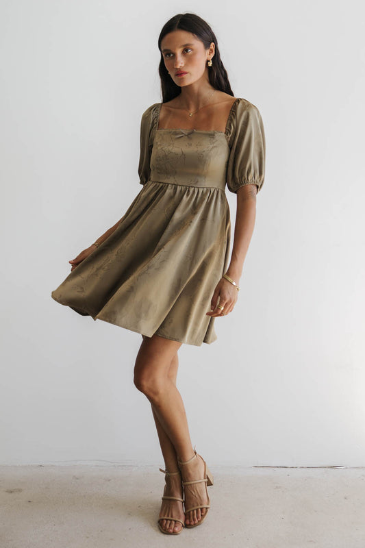 Woven mini dress in olive 