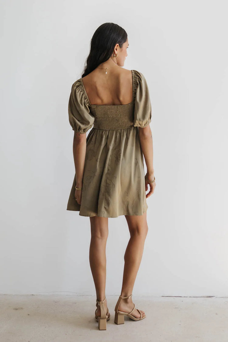 Elastic back dress in olive 