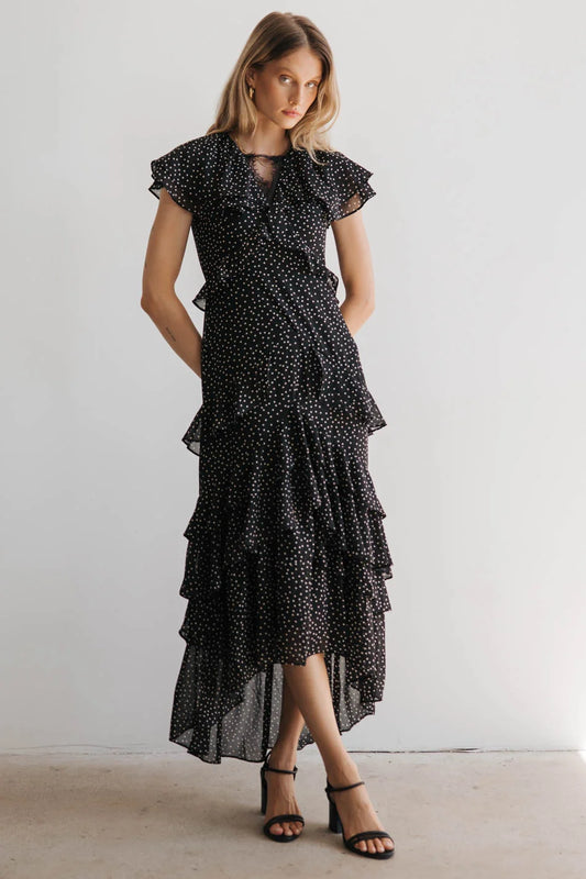 Maxi ruffled dress in black 