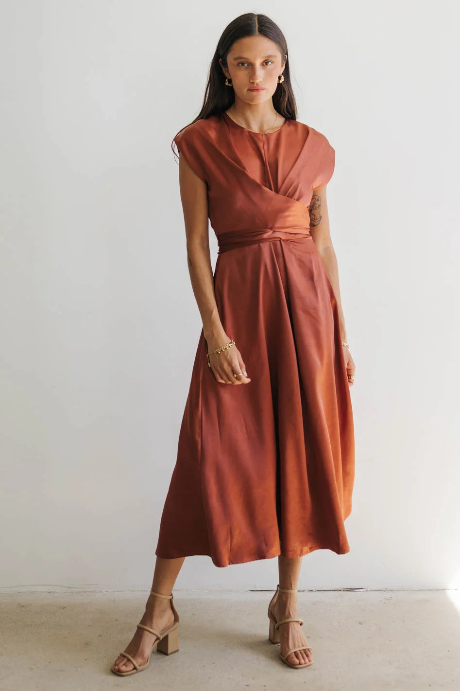 knee length dresses for ladies Rosalind Midi Dress in Rust