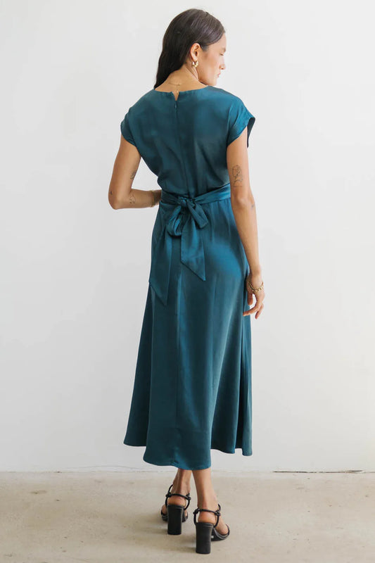 Plain color midi dress in teal 