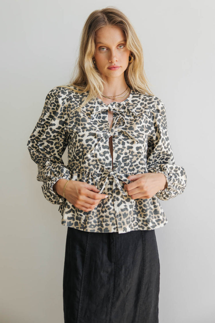 tie front top in animal print