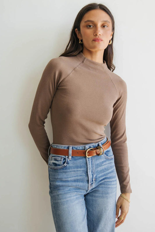 Mock neck top in brown 