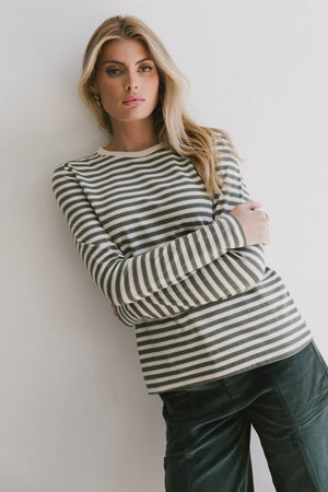 Reggie Striped Top in Olive and White