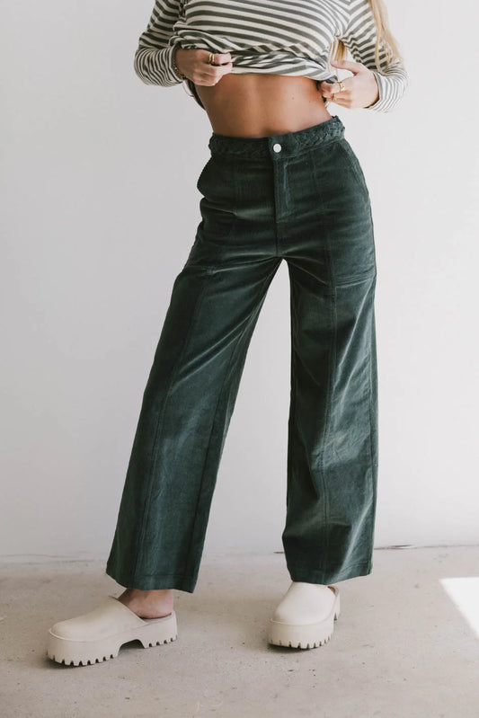 Corduroy pants in hunter green 
