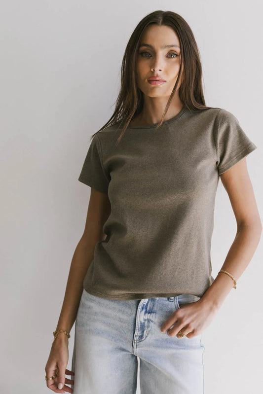 Knit basic top in olive 