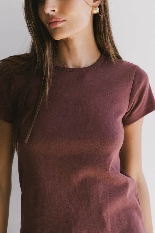 Round neck top in wine 