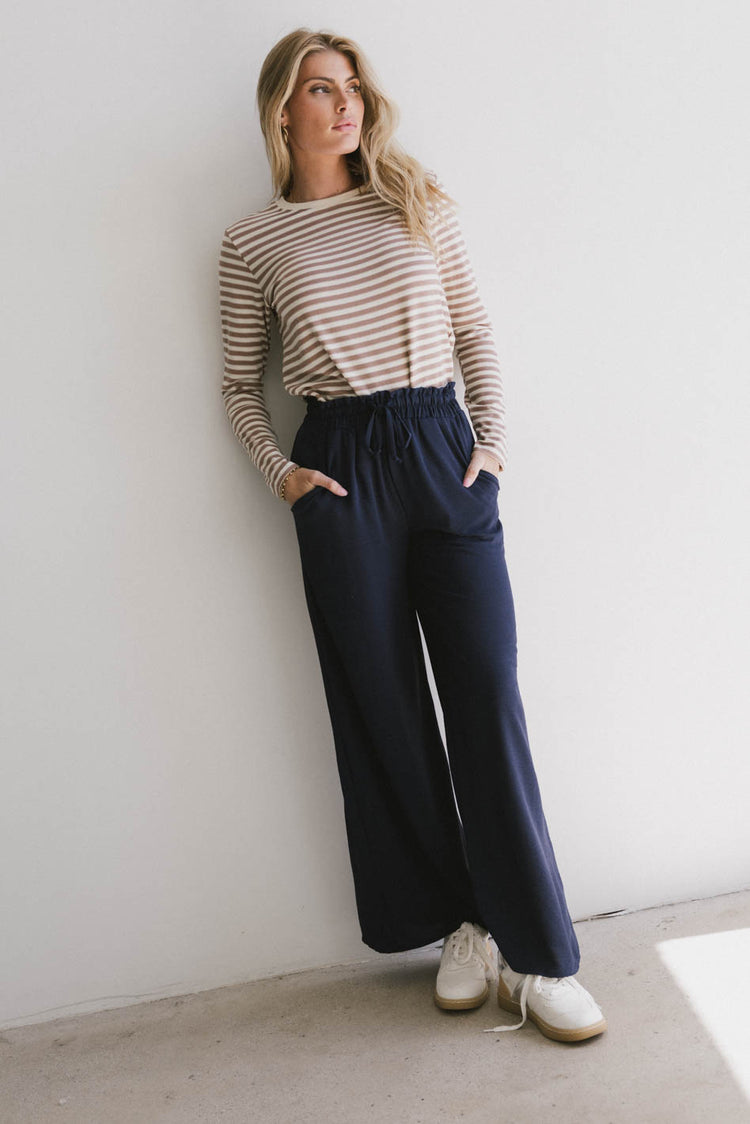 navy wide leg pants