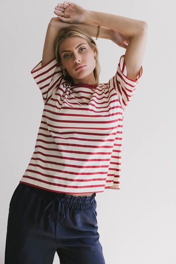striped red top in red and cream