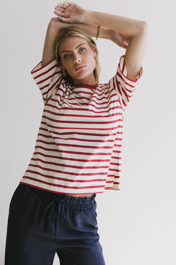 striped red top in red and cream