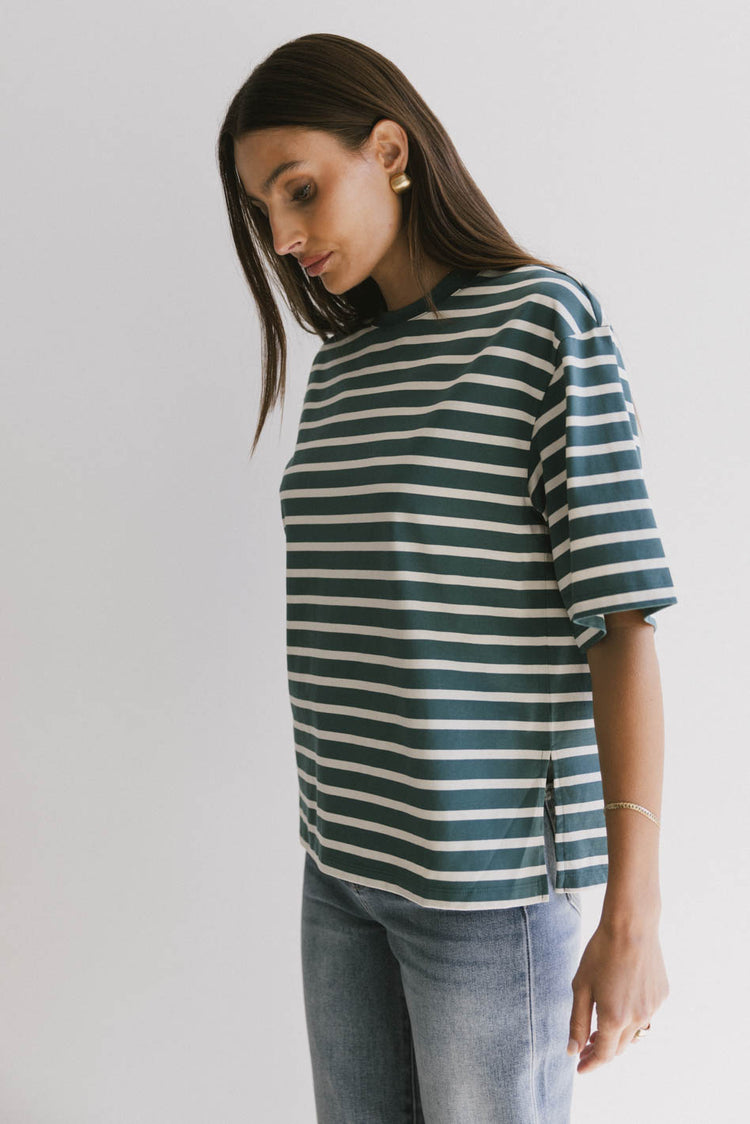 teal and white striped tee