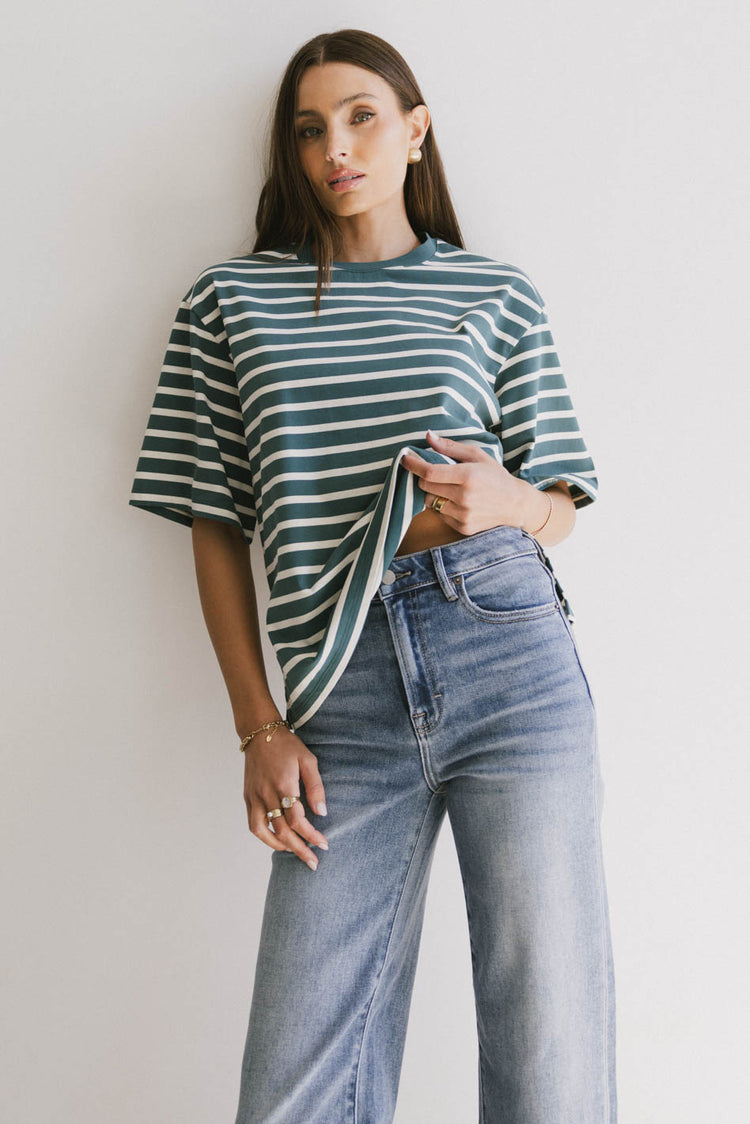 oversize stripe basic tee in teal