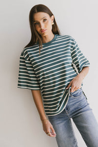 striped tee in teal