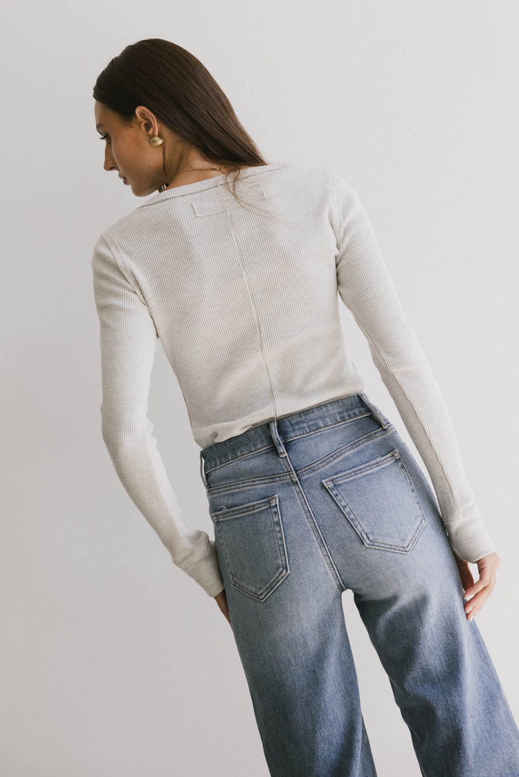 grey ribbed knit long sleeve top