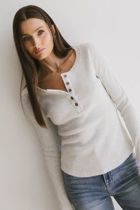 grey button front long sleeve