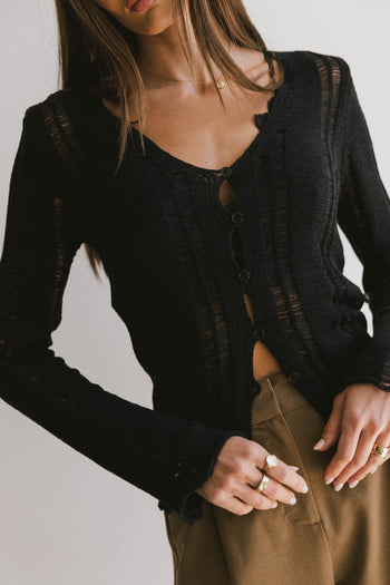 button front sheer long sleeve top