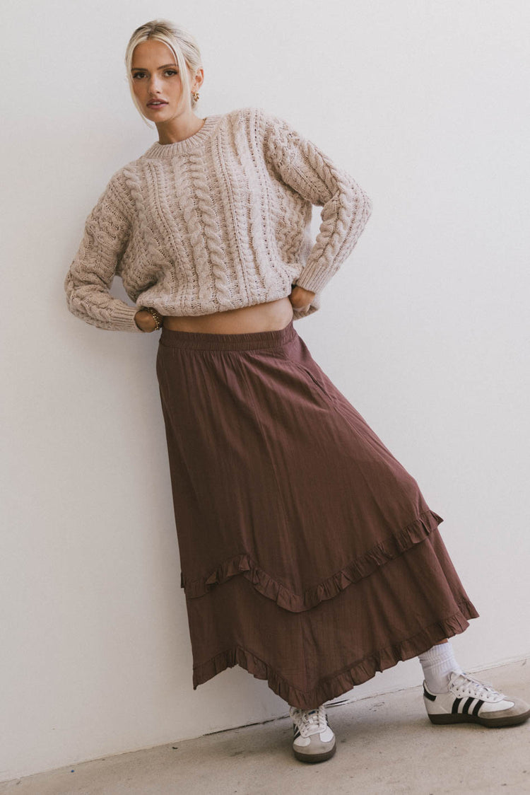 chunky knit sweater in taupe