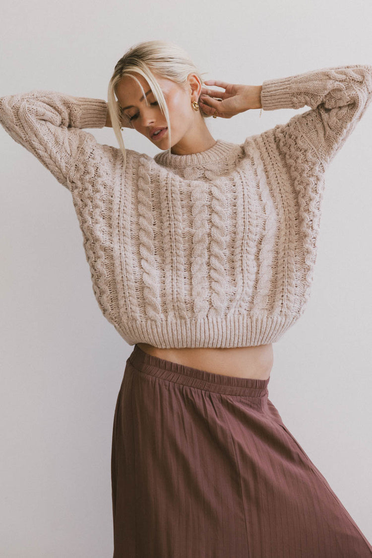 cable knit sweater in taupe