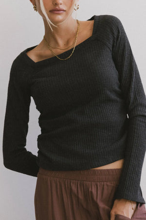 Cosette Ribbed Ruched Top in Charcoal