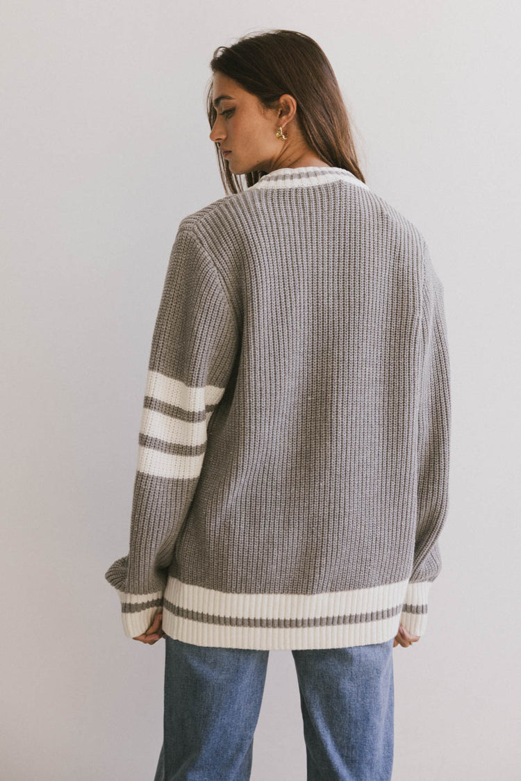 grey varsity stripe cardigan