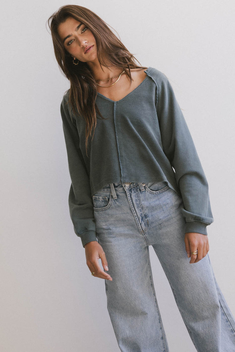 teal cropped sweater