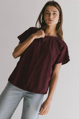 Indy Contrast Top in Burgundy